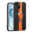 For iPhone 15 Plus Magnetic Litchi Leather Back Phone Case with Holder(Orange) - 1