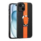 For iPhone 15 Magnetic Litchi Leather Back Phone Case with Holder(Orange) - 1