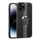 For iPhone 14 Pro Magnetic Litchi Leather Back Phone Case with Holder(Black) - 1