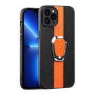 For iPhone 13 Pro Magnetic Litchi Leather Back Phone Case with Holder(Orange) - 1