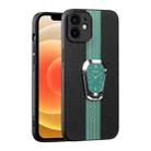 For iPhone 12 Magnetic Litchi Leather Back Phone Case with Holder(Green) - 1