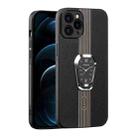 For iPhone 12 Pro Max Magnetic Litchi Leather Back Phone Case with Holder(Black) - 1