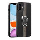 For iPhone 11 Magnetic Litchi Leather Back Phone Case with Holder(Black) - 1