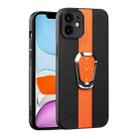 For iPhone 11 Magnetic Litchi Leather Back Phone Case with Holder(Orange) - 1