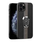 For iPhone 11 Pro Magnetic Litchi Leather Back Phone Case with Holder(Black) - 1