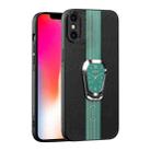 For iPhone X / XS Magnetic Litchi Leather Back Phone Case with Holder(Green) - 1