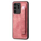 For Samsung Galaxy S20 Ultra 5G Retro Wristband Holder Leather Back Phone Case(Pink) - 1