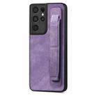 For Samsung Galaxy S21 Ultra 5G Retro Wristband Holder Leather Back Phone Case(Purple) - 1