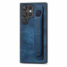 For Samsung Galaxy S22 Ultra 5G Retro Wristband Holder Leather Back Phone Case(Blue) - 1