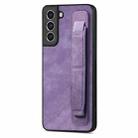 For Samsung Galaxy S21 FE 5G Retro Wristband Holder Leather Back Phone Case(Purple) - 1