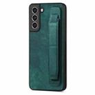 For Samsung Galaxy S21 FE 5G Retro Wristband Holder Leather Back Phone Case(Green) - 1