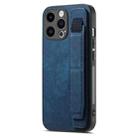 For iPhone 15 Pro Max Retro Wristband Holder Leather Back Phone Case(Blue) - 1