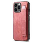 For iPhone 15 Pro Retro Wristband Holder Leather Back Phone Case(Pink) - 1