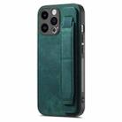 For iPhone 15 Plus Retro Wristband Holder Leather Back Phone Case(Green) - 1