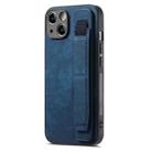 For iPhone 14 Plus Retro Wristband Holder Leather Back Phone Case(Blue) - 1