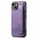 For iPhone 14 Plus Retro Wristband Holder Leather Back Phone Case(Purple) - 1