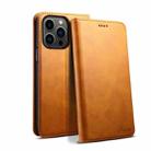 For iPhone 15 Pro Suteni Calf Texture Horizontal Flip Leather Phone Case(Khaki) - 1