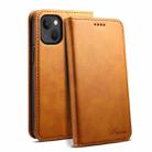 For iPhone 15 Plus Suteni Calf Texture Horizontal Flip Leather Phone Case(Khaki) - 1