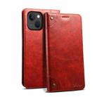 For iPhone 15 Suteni Baroque Calf Texture Buckle Wallet Leather Phone Case(Red) - 1