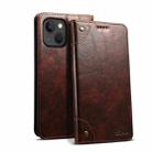For iPhone 15 Plus Suteni Baroque Calf Texture Buckle Wallet Leather Phone Case(Brown) - 1