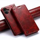 For iPhone 16 Suteni Baroque Calf Texture Buckle Wallet Leather Phone Case(Red) - 1