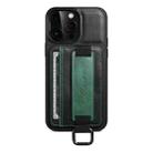 For iPhone 15 Pro Max Suteni H13 Card Wallet Wrist Strap Holder PU Phone Case(Black) - 1