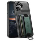 For iPhone 16 Suteni H13 Card Wallet Wrist Strap Holder PU Phone Case(Black) - 1