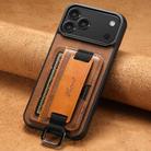 For iPhone 17 Pro Max Suteni H13 Card Wallet Wrist Strap Holder PU Phone Case(Brown) - 2