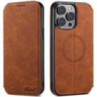 For iPhone 15 Pro Max Suteni J06 Retro Matte Litchi Texture Leather MagSafe Phone Case(Khaki) - 1