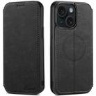 For iPhone 15 Plus Suteni J06 Retro Matte Litchi Texture Leather Magnetic Magsafe Phone Case(Black) - 1