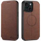 For iPhone 15 Suteni J06 Retro Matte Litchi Texture Leather MagSafe Phone Case(Brown) - 1