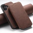 For iPhone 16 Suteni J06 Retro Matte Litchi Texture Leather MagSafe Phone Case(Brown) - 1