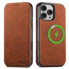 For iPhone 16 Pro Suteni J06 Retro Matte Litchi Texture Leather MagSafe Phone Case(Khaki) - 1