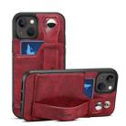 For iPhone 15 SUTENI H12 Wrist Strap Leather Back Phone Case with Card Slot(Red) - 1