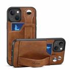 For iPhone 15 Plus SUTENI H12 Wrist Strap Leather Back Phone Case with Card Slot(Brown) - 1