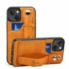 For iPhone 15 Plus SUTENI H12 Wrist Strap Leather Back Phone Case with Card Slot(Khaki) - 1