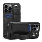 For iPhone 15 Pro Max SUTENI H12 Wrist Strap Leather Back Phone Case with Card Slot(Black) - 1