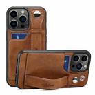 For iPhone 15 Pro Max SUTENI H12 Wrist Strap Leather Back Phone Case with Card Slot(Brown) - 1