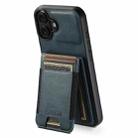 For iPhone 16 Suteni H03 Oil Wax Leather Wallet Stand Back Phone Case(Blue) - 1