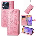 For Tecno Spark 8 Cat and Dog Embossed Leather Phone Case(Pink) - 1
