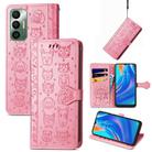For Tecno Spark 7 Cat and Dog Embossed Leather Phone Case(Pink) - 1