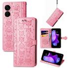 For Tecno Spark 9T Cat and Dog Embossed Leather Phone Case(Pink) - 1