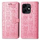 For Tecno Spark 9T Cat and Dog Embossed Leather Phone Case(Pink) - 2