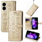 For Tecno Spark 9T Cat and Dog Embossed Leather Phone Case(Gold) - 1