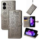 For Tecno Spark 9T Cat and Dog Embossed Leather Phone Case(Gray) - 1