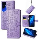 For Tecno Pova 4 4G Cat and Dog Embossed Leather Phone Case(Purple) - 1