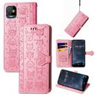 For Tecno Pop 5 Cat and Dog Embossed Leather Phone Case(Pink) - 1