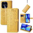 For Tecno Spark 10 Cat and Dog Embossed Leather Phone Case(Yellow) - 1