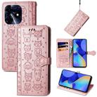 For Tecno Spark 10 Cat and Dog Embossed Leather Phone Case(Rose Gold) - 1
