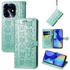 For Tecno Spark 10 Cat and Dog Embossed Leather Phone Case(Green) - 1